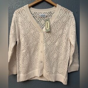 Women's White Cardigan Sweater 100% Cotton NWT SIZE S classic work office